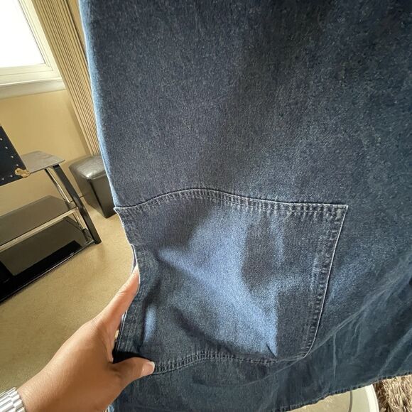 Women's XXL Denim Midi Dress Modest Country Western Short Sleeve Pockets Boho - Picture 5 of 12